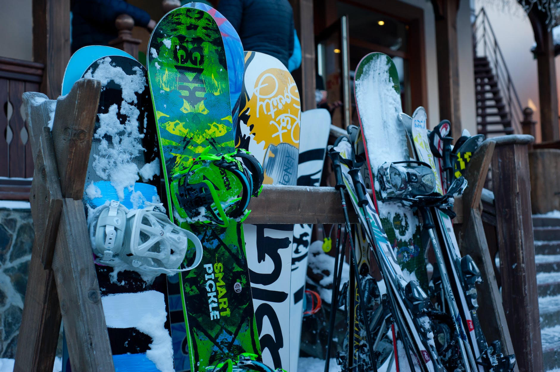 assorted color snowboards